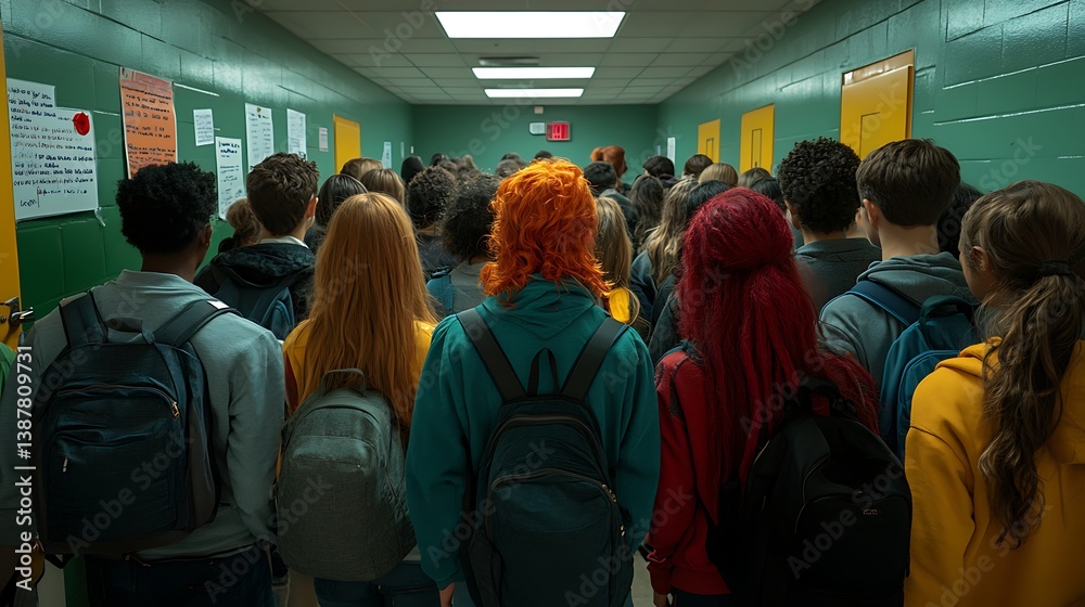 Fototapeta premium Students hallway school corridor back.