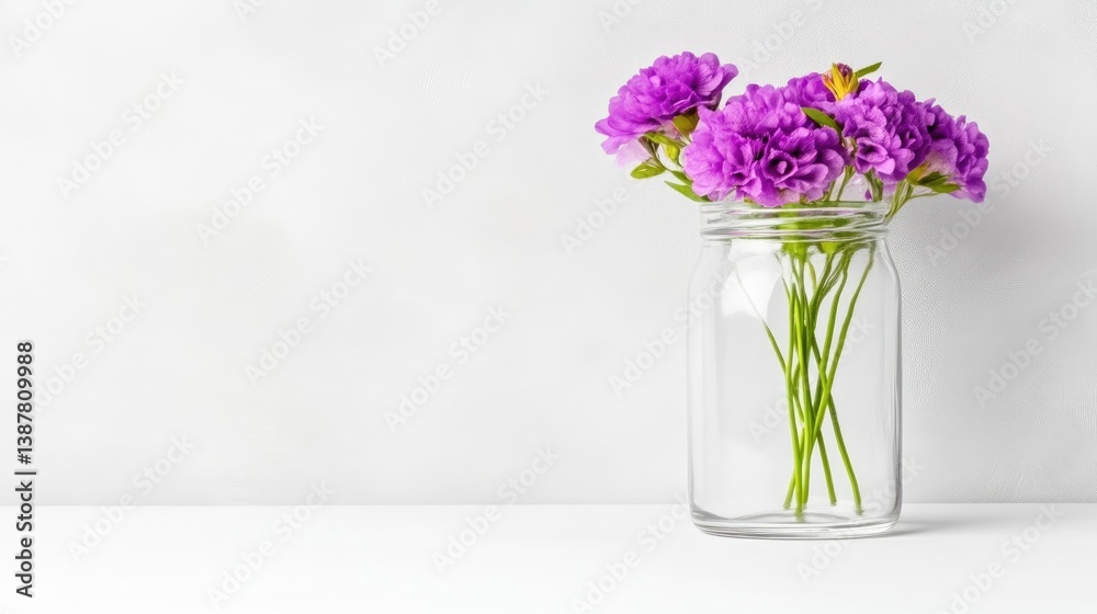 Obraz premium Simple bouquet of purple flowers in a clear glass jar