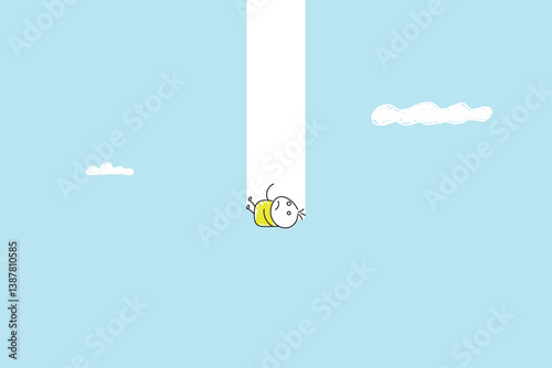 Man falling down. Symbol of market crash, recession, risk, bankruptcy and loss. outline hand drawn doodle line art cartoon design character