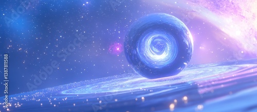 Celestial Portal: A swirling vortex suspended between cosmic realms illuminated by ethereal light photo