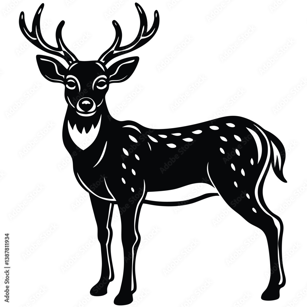 Obraz premium Adobe IllustrBlack deer silhouette on white background. Deer silhouette vector. Animal silhouette. Deer vector Illustration.ator Artwork