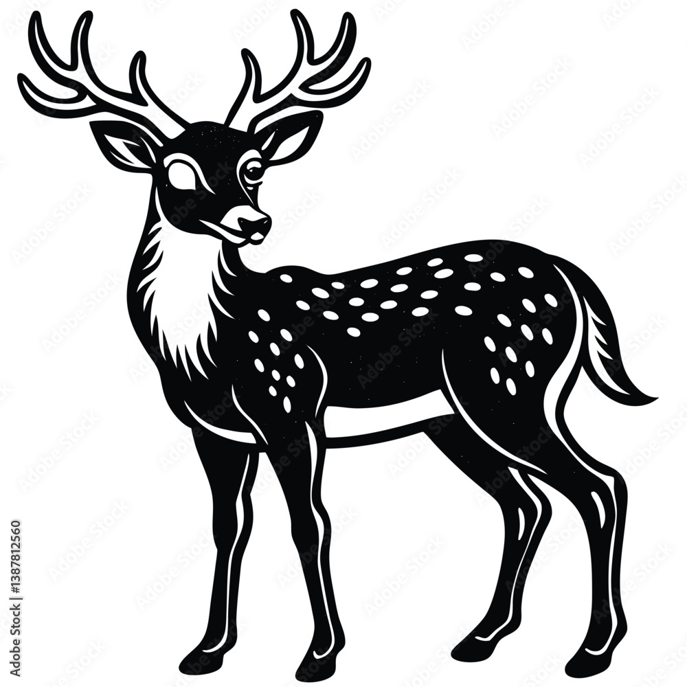 Obraz premium Adobe IllustrBlack deer silhouette on white background. Deer silhouette vector. Animal silhouette. Deer vector Illustration.ator Artwork