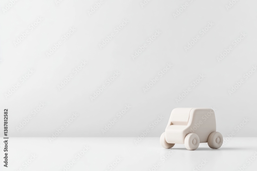 Minimalist cream-colored toy car on a plain white background. A simple, clean design