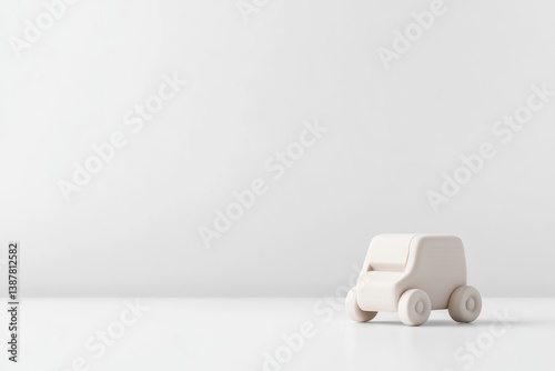 Obraz na płótnie Minimalist cream-colored toy car on a plain white background. A simple, clean design w salonie
