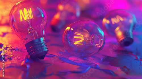 Creative colorful light bulbs on abstract background create vibrant atmosphere, showcasing beauty of illumination and design. interplay of colors adds dynamic touch