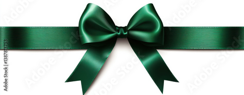 Elegant green ribbon with bow, perfect for gift wrapping or decoration, adds touch of sophistication and charm to any occasion. Its smooth texture enhances visual appeal
