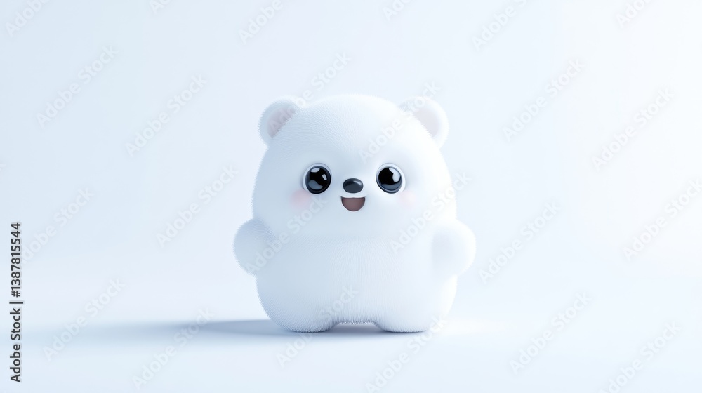 Cute, fluffy white bear figurine. 3D rendered, cheerful, and simple design Cute, fluffy white bear figurine. 3D rendered, cheerful, and simple design