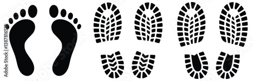 Shoe Print Footprint Set Vector Illustration Footwear Prints Trail And Human Track