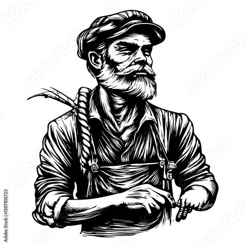 Old sailor, old captain, fisherman vector illustration isolated