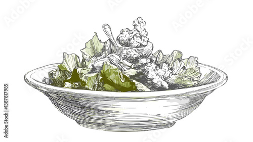 Sketch of a fresh salad bowl, artistic illustration highlighting healthy eating and vibrant ingredients
