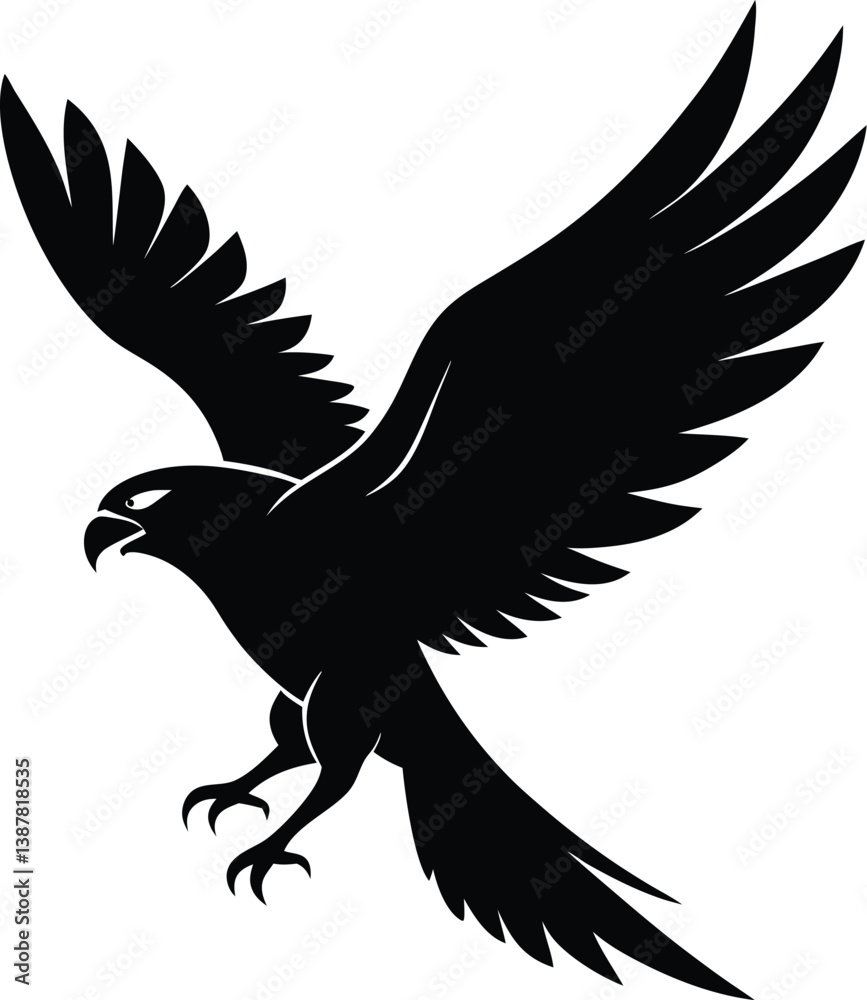 Fototapeta premium Flying Hawk Silhouette Vector & Majestic Bird Icon