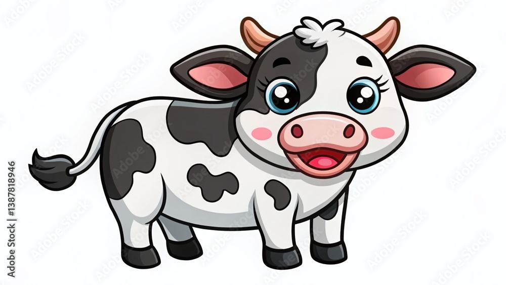 Fototapeta premium Adorable Kawaii Cow Coloring Page: Black & White Smiling Cow Illustration for Artists