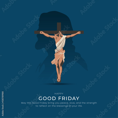 Happy Good Friday social media Post and Greeting Card with jesus christ silhoutte. Holy Week Good Friday Creatives with Text and Christian Cross Vector Illustration
