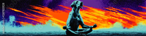 Vector Illustration of Dog Practicing Yoga Meditation in Lotus Pose Calm Spiritual Dog Zen Mindfulness Concept Vibrant Colors Abstract Artistic Relaxation Background