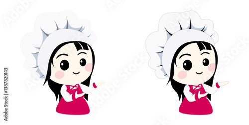 Cute vector girl as a chef, restaurant girl, bakery girl, cooking girl and cuisine related character with and without outlines