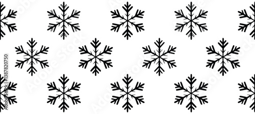 Seamless Pattern Of Simple Black Snowflakes On White Background Winter Holiday