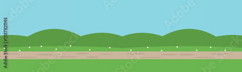 Paisa gem de Campo com Estrada de Terra em Estilo Cartoon.