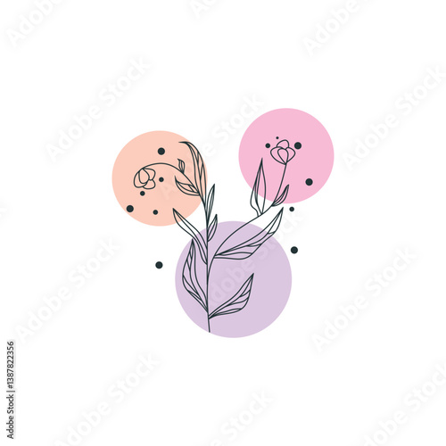 Minimalist Floral Line Art with Abstract Colorful Circle Design