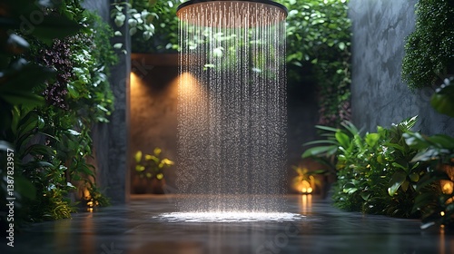 Premium gold shower panel with rainfall effect high resolution picture