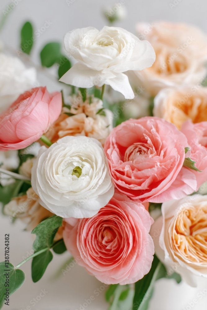 Delicate ranunculus flowers creating a stunning floral composition Delicate ranunculus flowers creating a stunning floral composition
