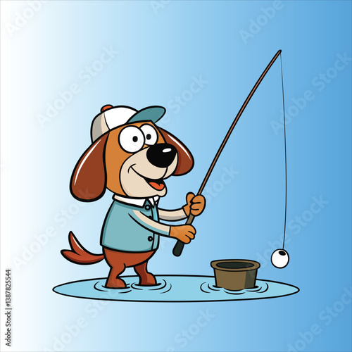 Cute coonhound Fishing Cartoon photo