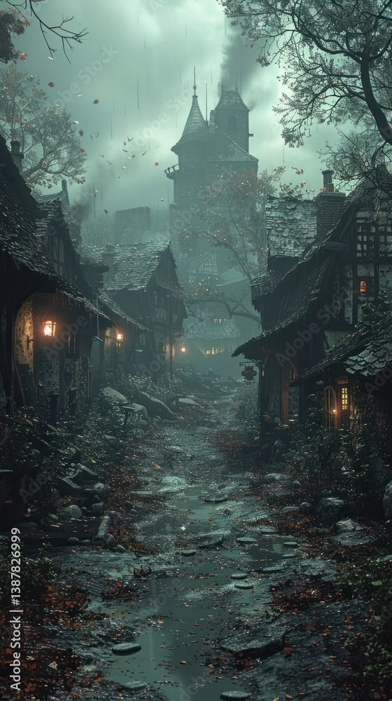 Obraz premium Misty forest path background image