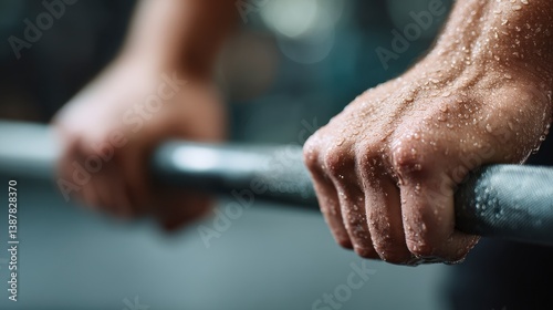 Sweaty Grip and Determination: A close-up shot captures the powerful grip of a person's hands, beads of sweat glistening as they hold onto a metal bar.