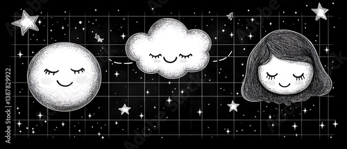 Sleepy Moon, Cloud, and Girl Night Sky