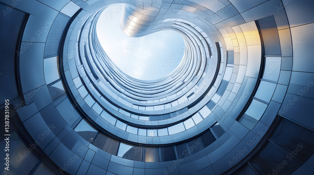 Naklejka premium Futuristic architectural tower with twisting facade and glass panels