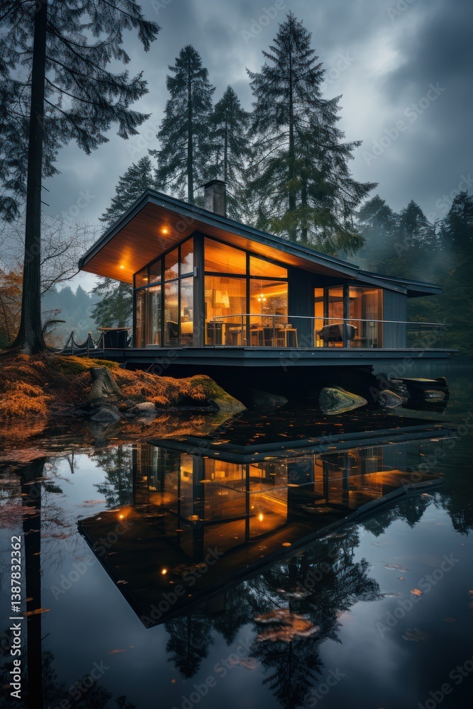 Fototapeta premium Modern house tranquil evening scene