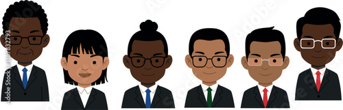 Group of office adults in suits on white background, vector style
