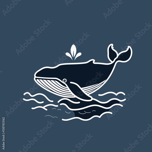 Whale illustrating majesty and freedom breaching the ocean in minimalist illustration with copy space. Earth Day and Nature Protection concept