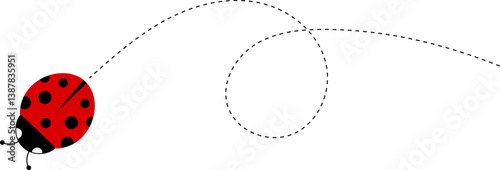 Cute ladybug cartoon icon. ladybug characters collection. Cute Ladybird with dotted path. Ladybugs flying on dotted route. Insects group. Vector illustration isolated on white.