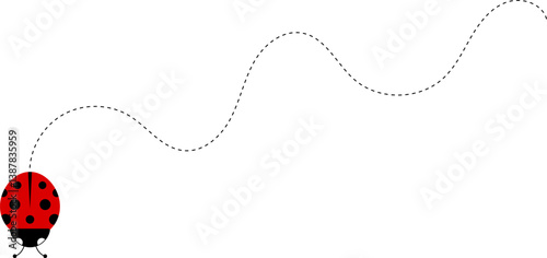Cute ladybug cartoon icon. ladybug characters collection. Cute Ladybird with dotted path. Ladybugs flying on dotted route. Insects group. Vector illustration isolated on white.