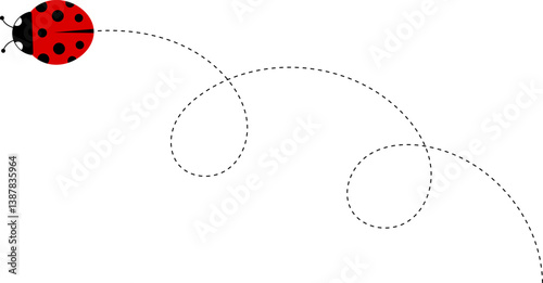 Cute ladybug cartoon icon. ladybug characters collection. Cute Ladybird with dotted path. Ladybugs flying on dotted route. Insects group. Vector illustration isolated on white.