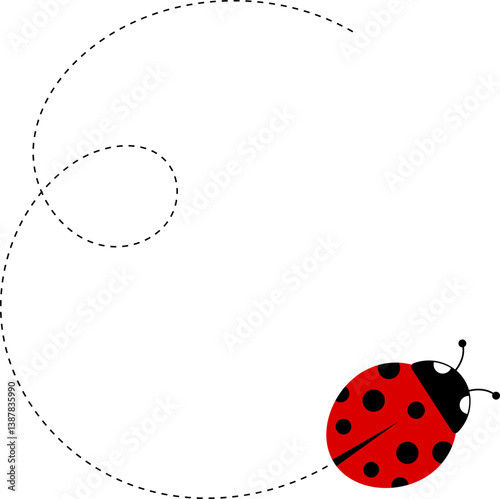 Cute ladybug cartoon icon. ladybug characters collection. Cute Ladybird with dotted path. Ladybugs flying on dotted route. Insects group. Vector illustration isolated on white.