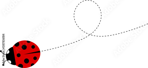 Cute ladybug cartoon icon. ladybug characters collection. Cute Ladybird with dotted path. Ladybugs flying on dotted route. Insects group. Vector illustration isolated on white.