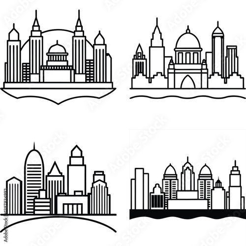 Minimal Mumbai Skyline Silhouette Logo Bundle Clean White Background Icons