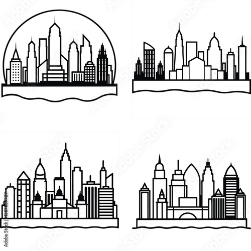 Minimal Mumbai Skyline Silhouette Logo Bundle Clean White Background Icons