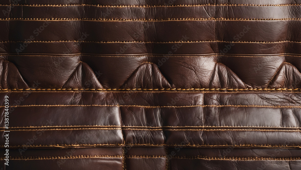 Naklejka premium Close-up shot showcasing the detailed and elegant texture of rich, brown leather upholstery.