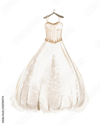 Billede på lærred Watercolor illustration of an elegant bridal gown hanging on a hanger