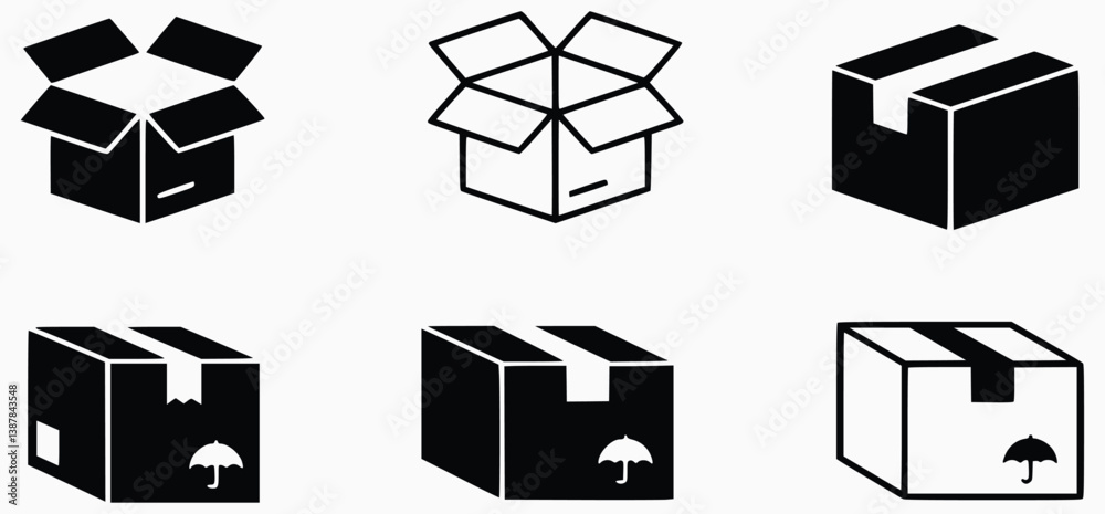 Cardboard Box Icons With Fragile Sticker Symbol Delivery Packaging Vectors Collection Cardboard Box Icons With Fragile Sticker Symbol Delivery Packaging Vectors Collection