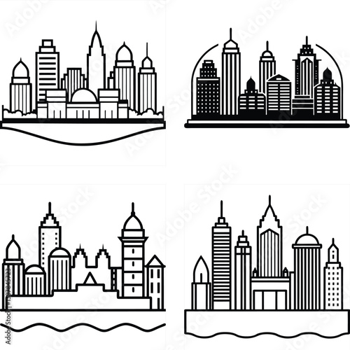 Minimal Mumbai Skyline Silhouette Logo Bundle Clean White Background Icons
