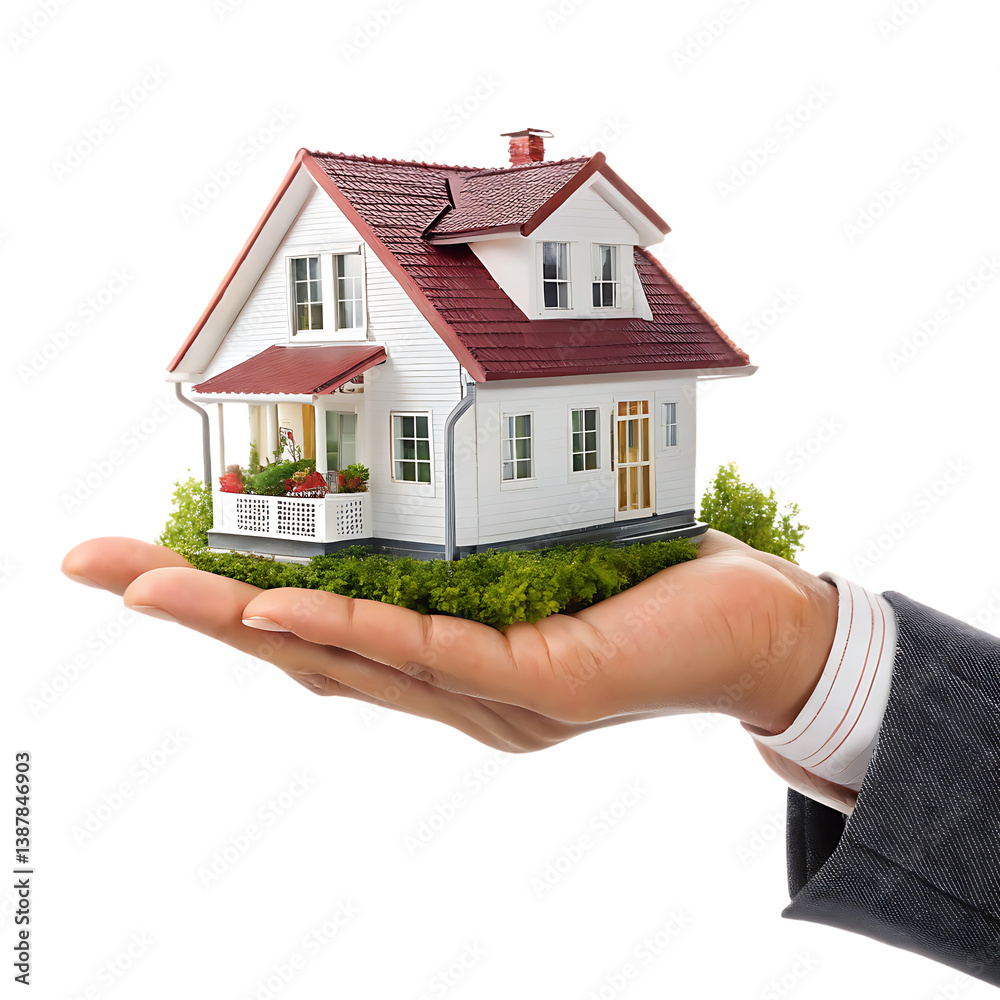 hand holding house real estate concept isolated on white background hand holding house real estate concept isolated on white background