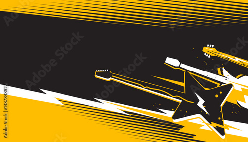 Party music decorations with guitar on abstract background design template for a music festival banner or concert poster.
