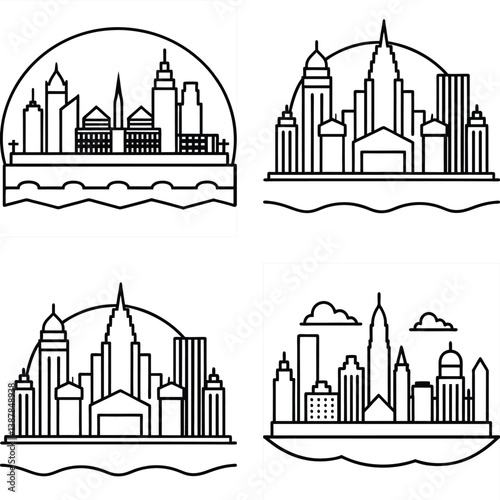 Minimal Mumbai Skyline Silhouette Logo Bundle Clean White Background Icons