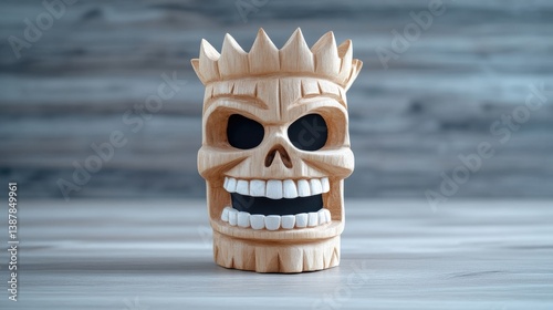Carved Wooden Skull Figurine