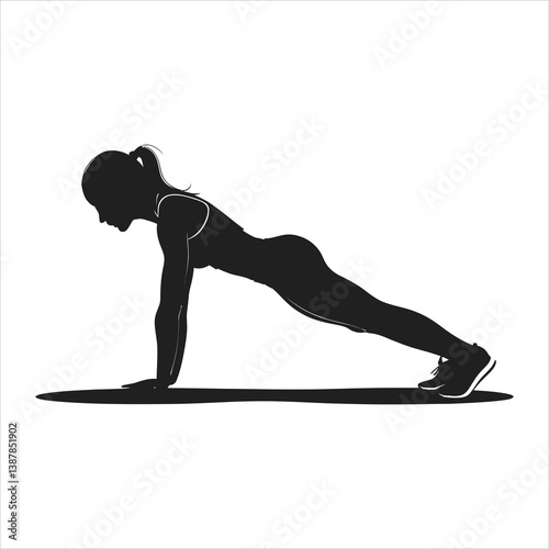 Fitness woman in plank exercise silhouette/A dynamic silhouette of a woman performing a plank exercise.