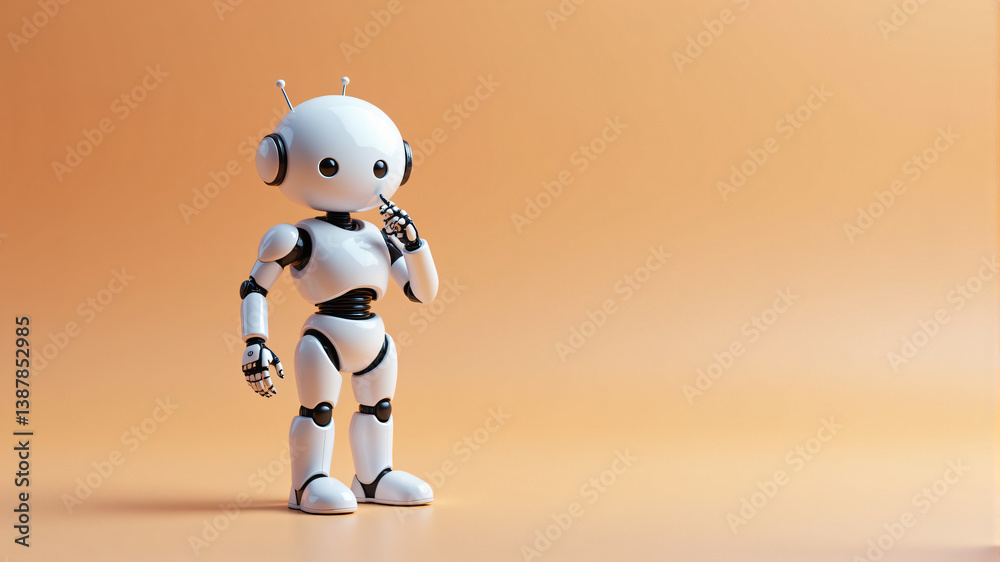 Fototapeta premium Cute Robot with Thoughtful Expression
