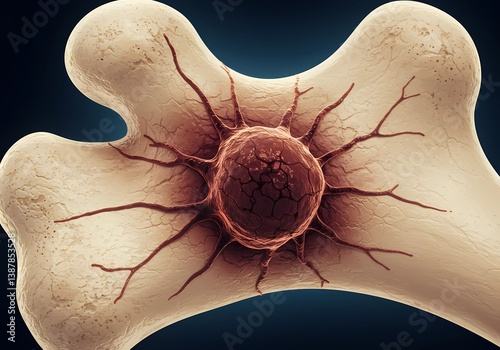 Microscopic View of Cancer Cell Metastasis on Bone
